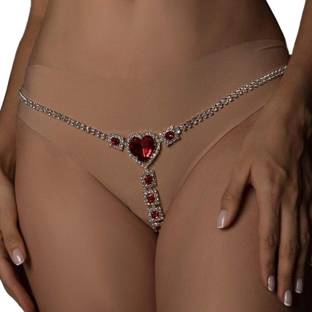 Red Rhinestone Body Chain Sexy G-String Waist Bikini Jewelry for Women